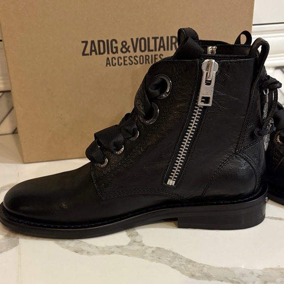 Zadig & Voltaire Black Leather Moto Boots - Picture 10 of 16